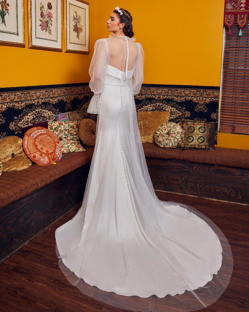 Lp2342 simple strapless satin wedding dress with buttons down the back2